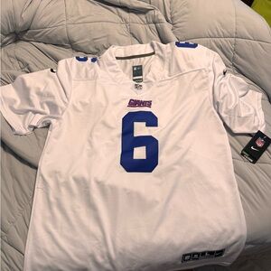 Jaxson Dart Giants Nike White Jersey with Blue Number 6
